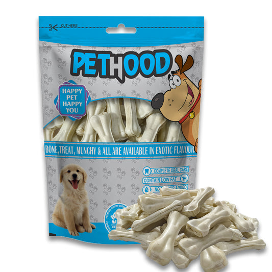 PETHOOD 4-Inch (450 gm) Rawhide Dog Chew Bones – Perfect for Small Dogs and Lasting Chewing Fun!